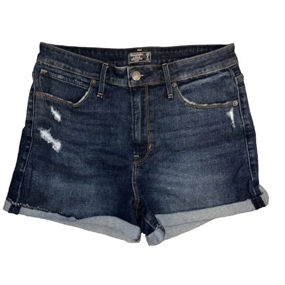 Abercrombie & Fitch Simone High Rise Short Size 29 / 8 Distressed Denim Jean EUC